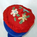 Click to view larger image of Red Crocheted Ladies or Teen Beret Embroidered Flowers (Image4)