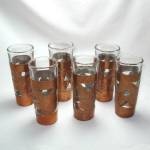 Click to view larger image of Hand Tooled Copper Over Glass Liqueur or Cordial Set on Tray (Image2)