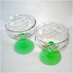 Click to view larger image of Tiffin Green Stem Festoon Optic Champagne Sherbet Goblet Pair (Image2)