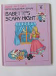 This listing is for the hard cover book, Babette's Scary Night, Volume 6 in Raggedy Ann and Andy's Grow-and-Learn Library. It has 44 pages with large print and color illustrations on each page. This was copyrighted by Macmillan, Inc. in 1988, and published by Lynx Books. The characters and drawings are based on the creations of Johnny Gruelle.  The book is preowned and only gently used. The only flaw is the name of a former owner written neatly in the 'This Book Belongs to' box. The book is meant for a young child to read, though it is also good to read to a child. Unlike the other dolls Babette is afraid of the dark. When Marcella and her parents are away camping the dolls decide to  camp out too, and they tell a round-robin story. At first Babette is afraid, but she ends up being as unafraid as the other dolls. When the people are away the dolls, stuffed animals, and young animals come to life and talk and interact with one another in drawings like classical ones. Its ISBN number is ISBN 10: 155802106X.  