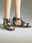 Click here to enlarge image and see more about item TNM0075: Tonner Nu Mood Black Sandals Flat 2 Doll Shoes 2012