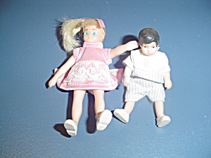 Brother And Sister Bendable Rubber Dolls For Doll House Furniture