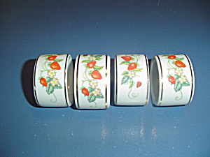 Avon Strawberry Ceramic Napkin Rings - Sets Of 4