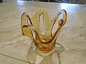 Amber Open Blown Glass Candle Holder Really Neat Unique