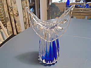 USSR Signed Clear/Cobalt Wing Vase Blown 24% Crystal Signed (Image1)