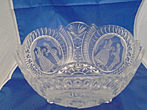 Pressed Glass Courting Couple Design, Scallop Rim, 3 Toed Bowl
