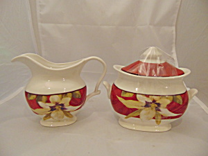 222 Fifth Belize Matching Creamer Covered Sugar Bowl Beautiful
