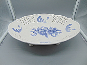 Home Interiors Blue/white Lace Footed Bowl Beautiful