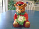 Click here to enlarge image and see more about item 11101: Harry & David CUBBY Teddy Bear Delivery Boy Cookie Jar
