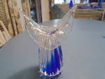 Click to view larger image of USSR Signed Clear/Cobalt Wing Vase Blown 24% Crystal Signed (Image2)