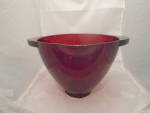 Click here to enlarge image and see more about item 16593: Unmarked Ruby Red 4 Qt. Pour Spout and Double Handles Mixing Bowl