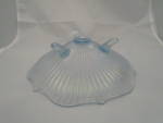 Click to view larger image of Fenton Blue 3 Toe Dish VINTAGE Signed Script and Sticker (Image3)
