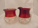Click here to enlarge image and see more about item 17963: US Glass Kings Crown Ruby Open Spooner/Creamer