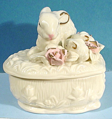 Porcelain Rabbit Family Trinket Box