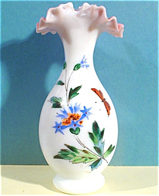 Small Antique Bristol Glass Ruffle Top Vase (Image1)
