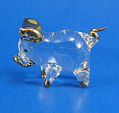 Blown Glass with Gold Trim Miniature Piglet (Image1)