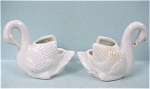 Two Unmarked Porcelain Swan Toothpick Holders