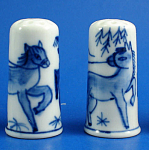 Click to view larger image of Hand Painted Porcelain Thimble Pair - Horse Carriage (Image1)