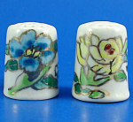 Hand Painted Porcelain Thimble Pair - Floral