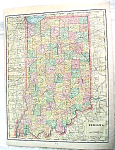 Crams Map Indiana 1898 Antique