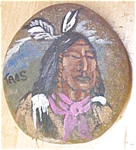 Native American Hand Painted Stone Signed