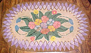 Primitive Hooked Rug Oval Floral