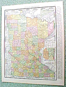 Antique Map Minnesota 1916 Rand Mcnally Nice Colors