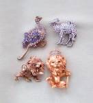 Vintage Brooches 5 Pc Ostrich camel kangaroo lions