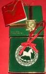 Click to view larger image of Lenox china Yuletide Rocking Horse 24K gold trim Ornament MIB 1985 Xmas 85 Green box (Image2)
