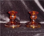 Amber Sandwich Glass Candle Holders