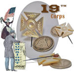 Best described here by our photo illustrations, this attractive 19th Corps badge was hand cut from sea shell (<I>mother of pearl </I>) and remains in excellent condition yet with good evidence of age and originality to its original pin fastener set in with period sealing wax.  An appropriate piece for wear by any Civil War 19th Army Corps soldier or by his sweetheart or mother back home.   <B>Buy with confidence! </B><I>  We are pleased to offer a <B><U>no questions asked</U> three day inspection with return as purchased on direct sales!</B> <I>Just send us a courtesy  e-mail to let us know your item will be returned per these provisions and your purchase price will be refunded accordingly.</I>  <FONT COLOR=#0000FF>Thanks for visiting Gunsight Antiques! </FONT COLOR=#0000FF>