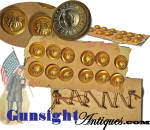 Best described here by our photo illustration, this group of 12 Grand Army of the Republic uniform cap or cuff buttons are backmarked SCOVILLE MFG. CO. WATERBURY and remain on their original 2 X 4 ¼ inch button card.  A nice item for the Civil War veteran / GAR collector. <B>Buy with confidence! </B><I>  We are pleased to offer a <B><U>no questions asked</U> three day inspection with return as purchased on direct sales!</B> <I>Just send us a courtesy  e-mail to let us know your item will be returned per these provisions and your purchase price will be refunded accordingly.</I>  <FONT COLOR=#0000FF>Thanks for visiting Gunsight Antiques! </FONT COLOR=#0000FF>
