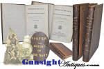 All in especially pleasing condition, this desirable two volume set by <U>James Fenimore Cooper</U>is titled <B><I> Naval History of the Navy of the United States of America </B></I> and was issued in English by Paris publisher: Baudry's European Library in 1839 the same year as the American and British first editions. Leather and board bindings are in excellent condition with only the most minor evidence of period handling.  Content is bright and clean with light edge foxing throughout.  Cooper, who had joined the navy at age 16, was already famous for his Leatherstocking Tales when he wrote his <I>History of the Navy of the United States of America</I> the winter of 1838-1839.  Published in 1839, it is still a valid history offering fascinating detailed accounts of U. S. Naval history and engagement from inception through the time of authorship.   An interesting read and a desirable addition to any library. 
      (An interesting period side note here is that a feud had long before developed between partisans of Oliver Hazard Perry and those of Jesse Duncan Elliott, his second in command, concerning Elliott's conduct during the battle of Lake Erie. While Cooper dutifully sifted the evidence and tried hard to be impartial, his account did not satisfy Perry's supporters, and Cooper was attacked in the press as a result. He answered his critics with the publication of <I>The Battle of Lake Erie in 1842.</I>)
<B>Buy with confidence! </B><I>  We are pleased to offer a <B><U>no questions asked</U> three day inspection with return as purchased on direct sales!</B> <I>Just send us a courtesy  e-mail to let us know your item will be returned per these provisions and your purchase price will be refunded accordingly.</I>  <FONT COLOR=#0000FF>Thanks for visiting Gunsight Antiques! </FONT COLOR=#0000FF>


