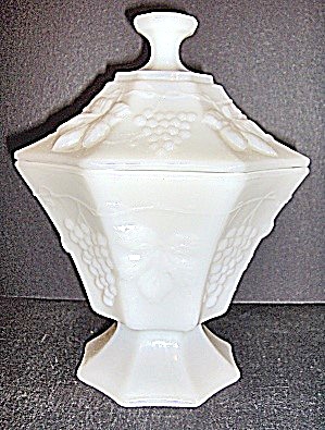  Anchor Hocking Milk Glass Footed Panel Candy Dish  (Image1)