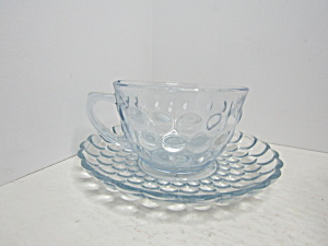 Vintage Sapphire Blue Bubble Glass Cup/saucer Set