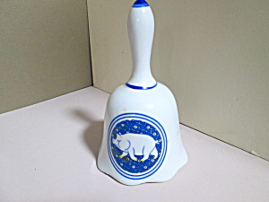 Vintage Blue Calico Pig Collector's Bell (Image1)