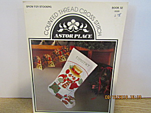 Vintage Astor Place Cross Stitch Snow Fun Stocking #32 (Image1)