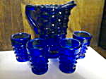 Miniture Cobalt Blue Color Hobnail Pitcher Set