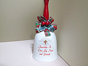Vintage Holiday Porcelain Bell With Red Wood Handle (Image1)