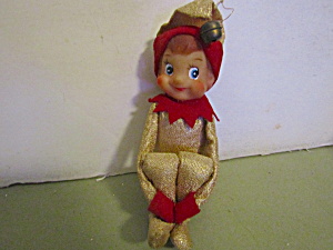 Vintage Gold Fabric Knee Hugger Pixie Elf Ornament (Image1)