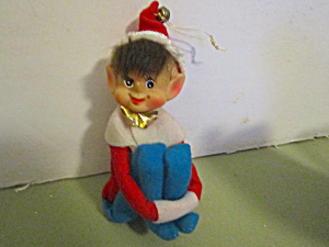 Vintage Red/Blue Felt Knee Hugger Elf Ornament (Image1)