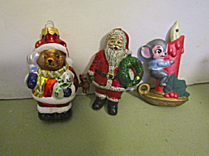Vintage Santa, Bear & Mouse Christmas Ornaments (Image1)