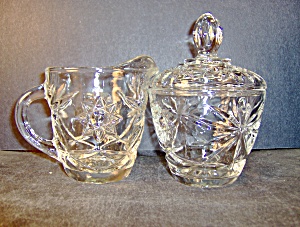 Anchor Hocking Crystal Pressed Glass Creamer &SugarBowl (Image1)