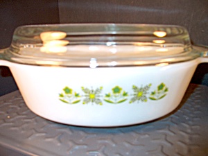 Fire King Covered Casserole Meadow Green Clear Lid