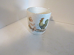 Antique Childrens Mug  Rooster With Child  On Bench (Image1)