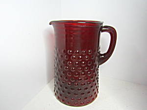 Vintage Anchor Hocking Ruby Red Hobhail Water Pitcher