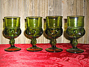 Indiana/colony Green Thumbprint Set Of 4 Wine Goblets