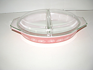 Vintage Pyrex Pink Daisy Divided Casserole Dish 1.5qt  (Image1)