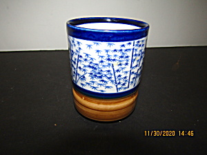 Vintage Oriental  Blue & Tan Vase/Cup (Image1)