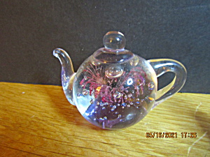 Vintage Glass Paperweight Pink/Clear Starburst Teapot (Image1)